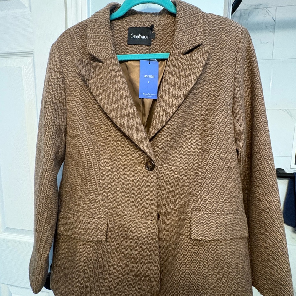Women's Brown Houndstooth Blazer with Elbow Patches